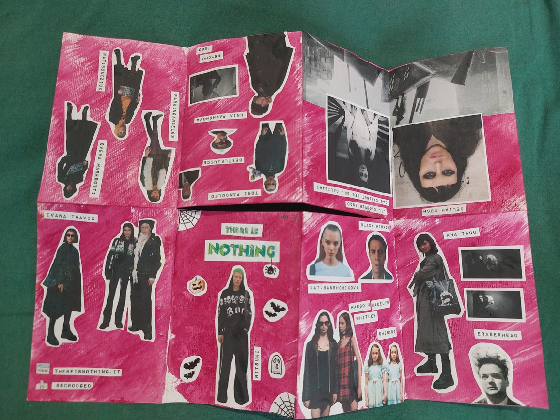 Zine piegato e tagliato da un singolo foglio, mostrando il formato 8zine